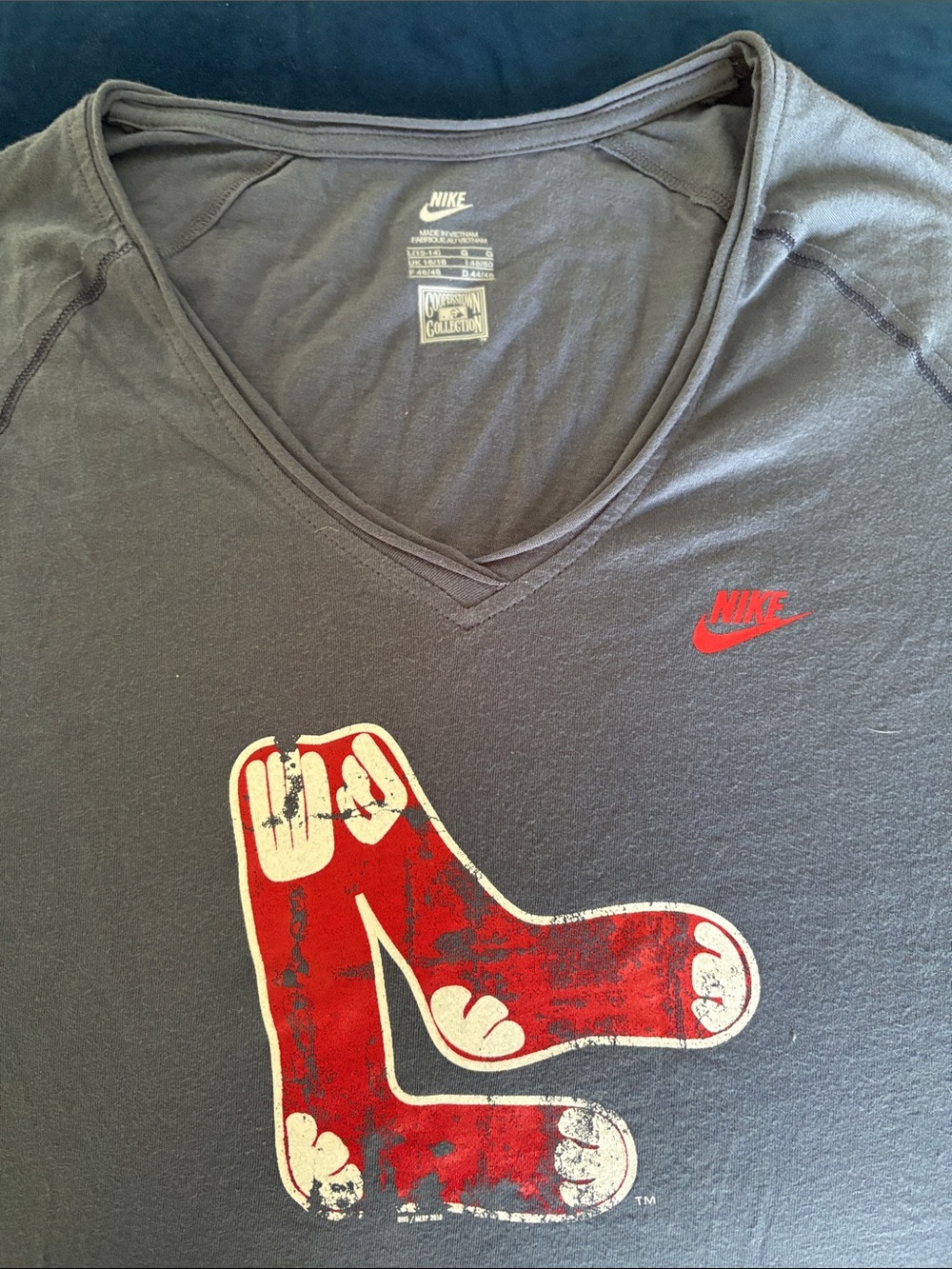 Nike Blue V-Neck Tee with Red Sox Graphic
